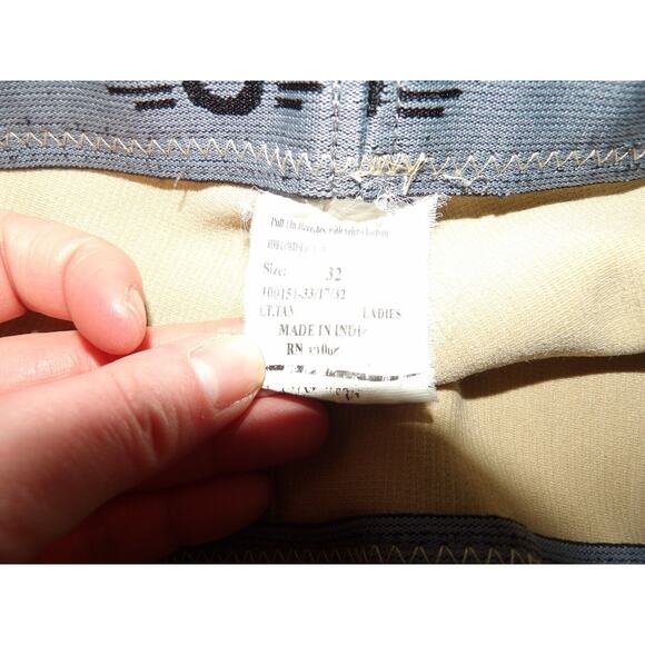 Tuffrider Pants Ladies Sz 32 Light Tan Equestrian Pull On Stretch Knee Patch Rib - Picture 2 of 16